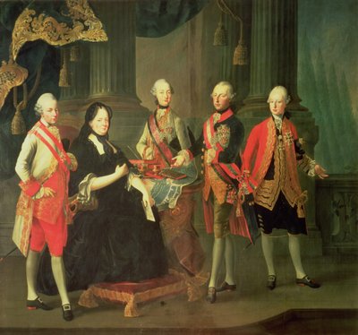 Emperatriz María Teresa de Austria con cuatro de sus hijos; (Izq a Der) José, Fernando, Leopoldo y Maximiliano de Louis Joseph Maurice